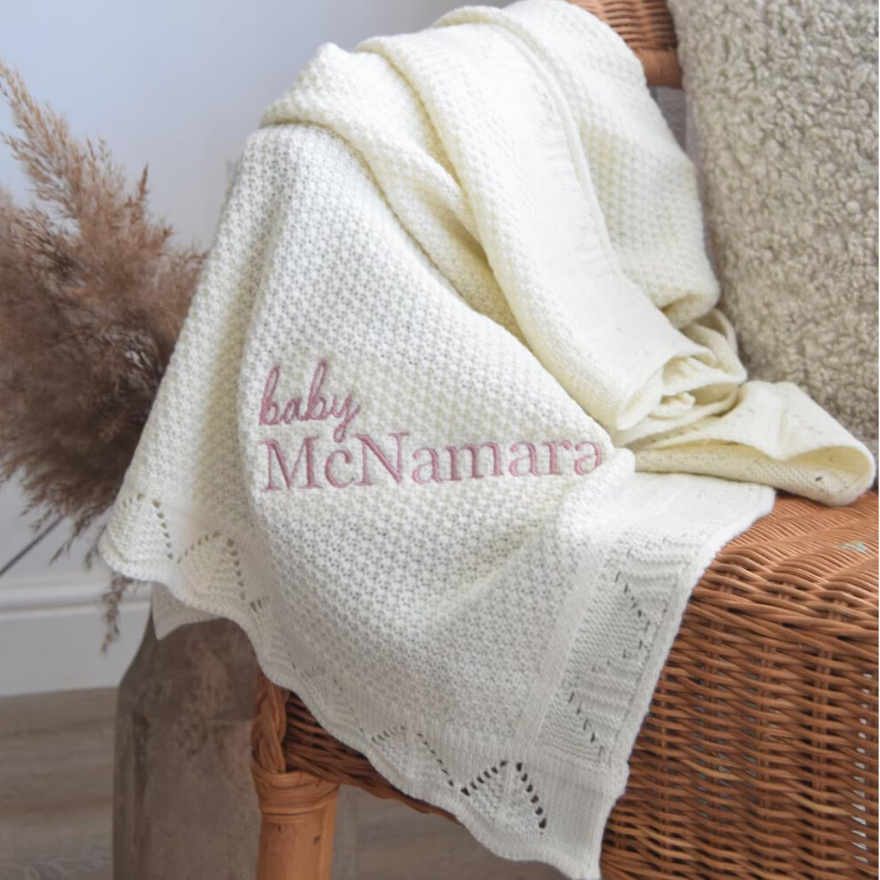 Personalised Knitted Blanket Baby, Baby Blanket with Name, Cotton Baby Blanket, Personalised Blanket Gift, Baby Gifts (Khaki, Embroidered Name)