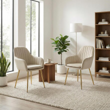 Alivio Velvet Upholstered Dining Chairs with Metal Legs, Cream (Set of 2)
