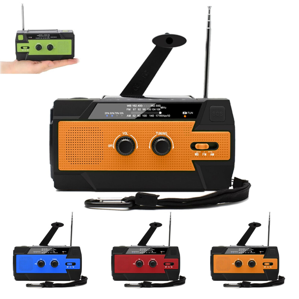 Light/Orange Emergency Weather Radio With Noaa Alerts Solar Crank Am Fm Sw 4000Mah Dual Led