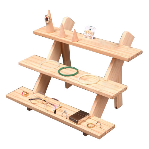 Wooden 3-Tier Display Stand Riser, 395x80mm, Multi-Purpose Shelf 1