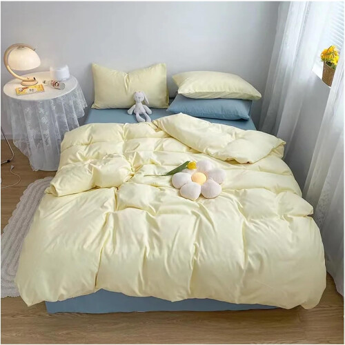 Fourpiece solid color bedding set, fresh, simple, stylish duvet cover set (Blue) Blue 2