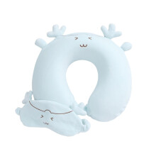 Cartoon Hirsch Neck Pillow Comfortable Neck Support Pillow for Kids Includes Eye Mask Washable Blue