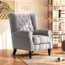 HOMCOM Retro Accent Armchair Home Furniture Tufted Club Wood Fabric, Grey