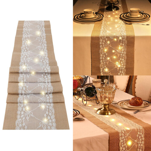 Burlap and Lace Table Cover With Energy Efficient LED-30*180cm 1