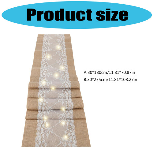 Burlap and Lace Table Cover With Energy Efficient LED-30*180cm 2