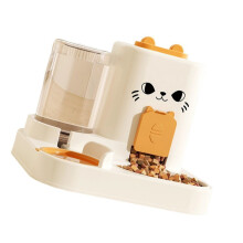 Pet Feeders With Double Dish Integrated Water Dispenser-Yellow