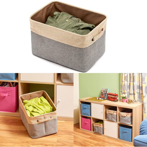 Carry Handles, Sturdy Handles Foldable Organizer with Multi-Purpose Storage, Ample Capacity Square Shape Collapsible Design Storage Bins with Fabric C 2
