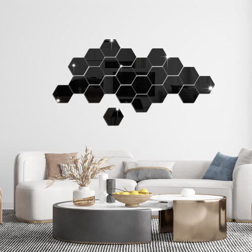Hexagonal Acrylic Wall Decoration, Silver Mirror Reflection for Visual Space Enlargement, 3D Design Self-adhesive Backing, Suitable for Various Rooms