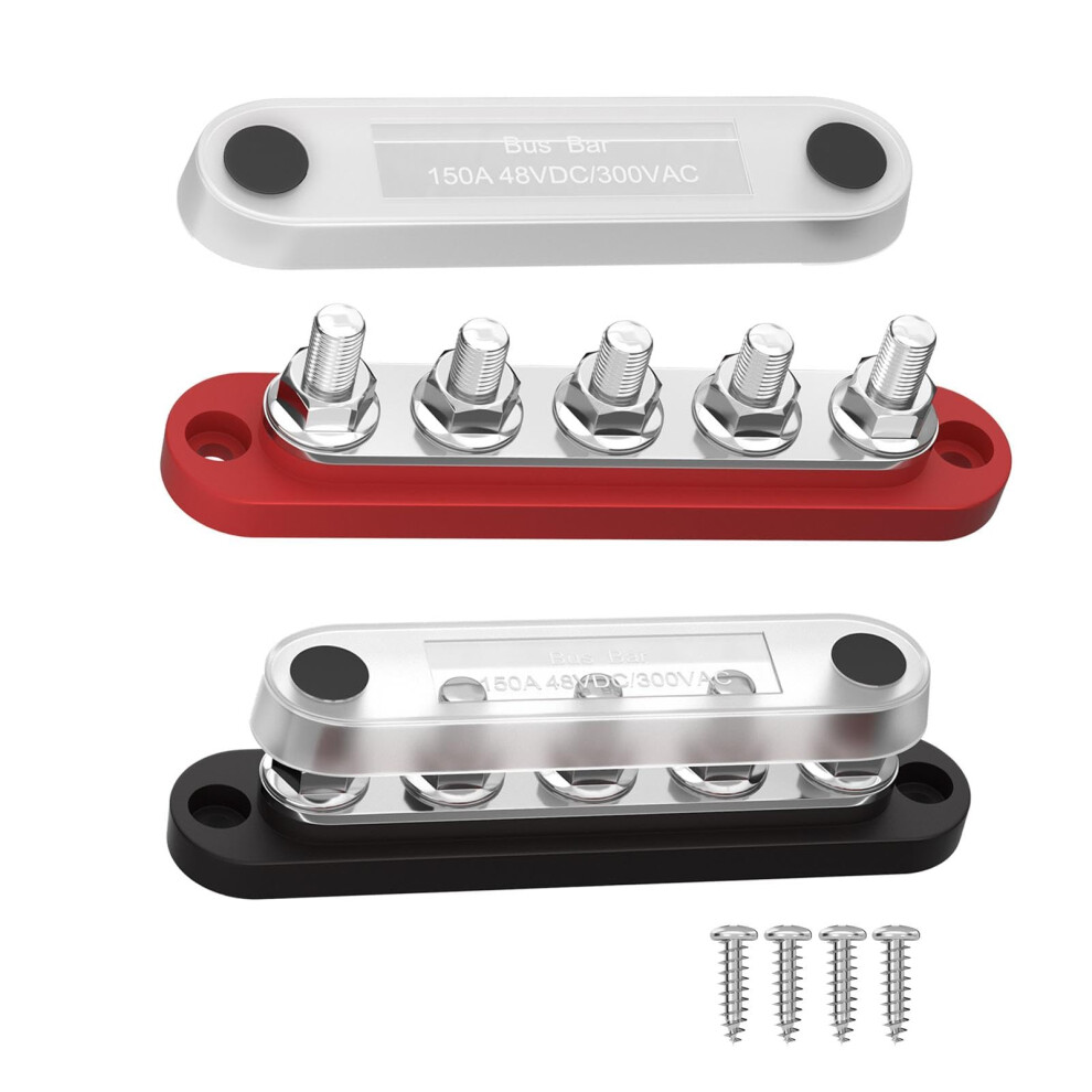 Marine Bus Bar With Screw Terminals, Red And Black Automotive Power Distribution Block Copper Plate 9412369284716