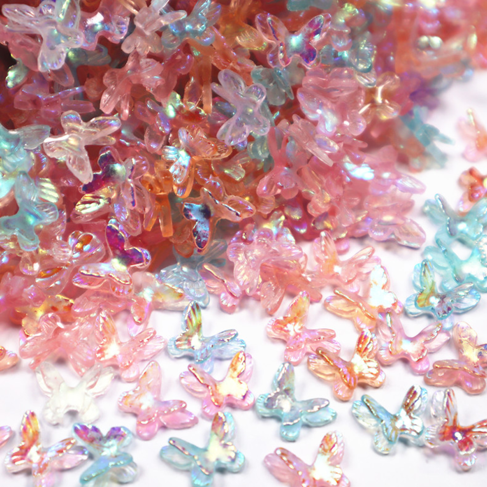 Butterfly Nail Charm 3D Acrylic Gems, Resin Butterfly Shapes DIY Nail Art Decoration Easy to Apply, Glittery Clear Mini Butterflies for Nails Phone