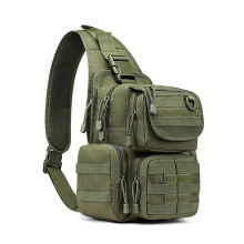 Tactical Chest Sling Bag For Hunting And Hiking, MOLLE Compatible, Gun Holster, Nylon, Compact, Easy Access, Army Green