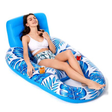 Air Mattress Water Inflatable Leisure Entertainment Pool Lounge Chair, Floating Sofa, Large Backrest, Water Mesh Bottom, Pool Party Maple Leaf Blue