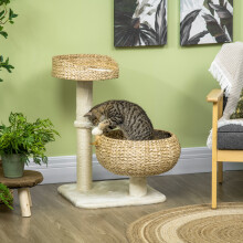 PawHut 72cm Cat Tree Kitten Tower with 2 Beds Scratching Post Toy Ball Beige