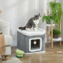 PawHut Cat House for Indoor Kittens, 2-Level Cat Cave Bed, Grey
