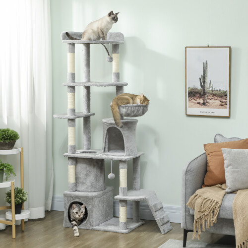 PawHut PawHut 170 cm Cat Tree, Large Cat Tower with 7 Scratching Posts, Light Grey