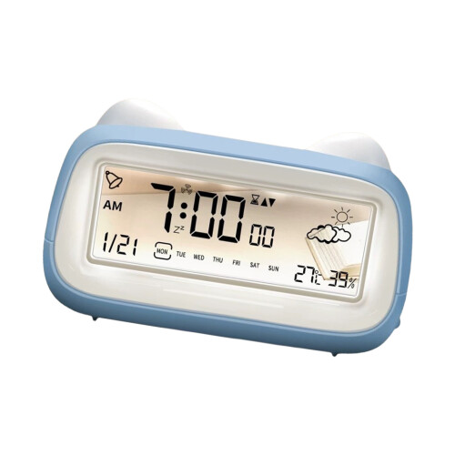 Fun Digital Puss Alarm Clock With Environment Following-Yellow