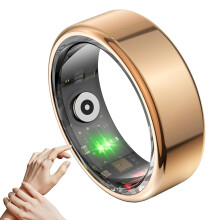 Fitness Smart Ring Heart Rate Monitor Blood Oxygen Tracking IP68 Waterproof Sleep HRV Pedometer Body Temp Gold