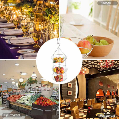 Aesthetic Kitchen Accessory, Multi-Purpose Hanging Wire Baskets, Rust-Proof Stainless Steel, Adjustable From One To Three Layers, Easy Disassembly For 1