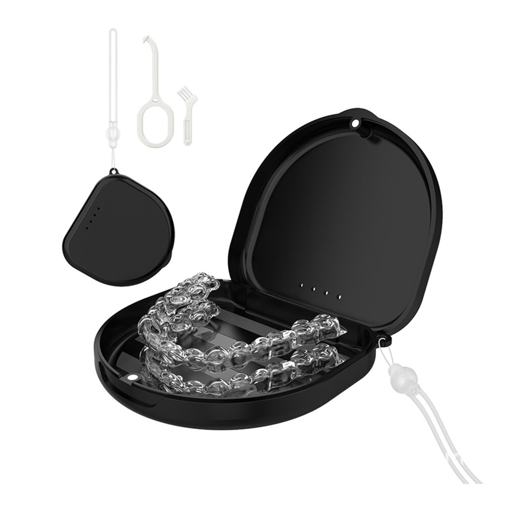 Retainer Case Breathable Portable Denture Retainer Box,  Mouthguard Case with Removal Tools& Aligners Chewies& Brush, Mouthguard Box for Ortho Retaine