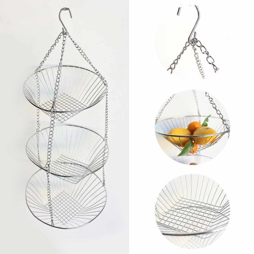 Aesthetic Kitchen Accessory, Multi-Purpose Hanging Wire Baskets, Rust-Proof Stainless Steel, Adjustable From One To Three Layers, Easy Disassembly For 2