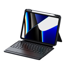 Teclado sem fio destacável, suporte mágico com corte preciso para uma experiência semelhante à de um laptop no seu tablet.