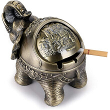 Table Ashtray With Windproof Semi-Closed Cover, Vintage Decorative Metal Zinc Alloy Indoor Outdoor Use, Red Bronze Color, Handmade With Riveted