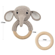 Natürliche, handgefertigte Rassel zur frühkindlichen Entwicklung, Babyspielzeug aus Holz mit Beißring aus Buchenholz, Set mit grauem
