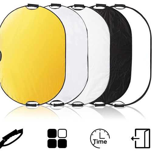 Professional Oval Collapsible Photography Light Reflector, 5-in-1 Multi Disc Diffuser for Studio and Outdoor Usage, Enhanced Reflection Efficiency, 2
