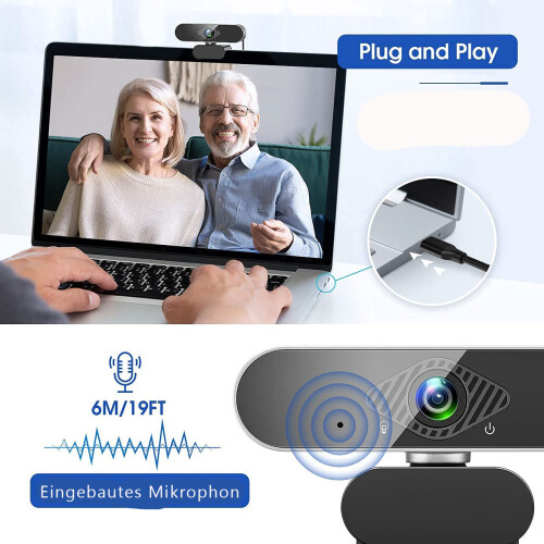 Webcam 1080P, Webcam de compatibilidade universal com microfone com redução de ruído, Webcam USB HD plug and play para videoconferências. 2