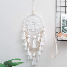 Sweet Dreams Dream Catcher, Wall Hanging Boho Style Home Decoration, Handmade Ornament with Feather Decor Wooden Beads