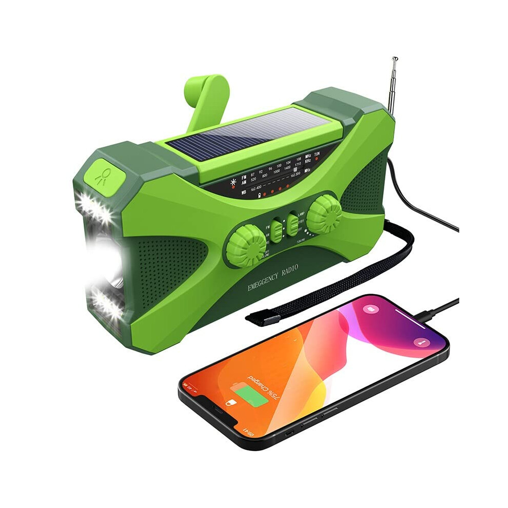 Emergency Solar Hand Crank Radio NOAA Alerts 10000mAh Power Bank IPX5 Waterproof AM FM with SOS