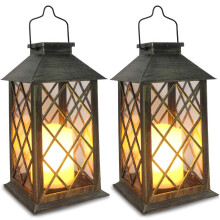 Lanterna de vela vintage com funcionamento a bateria, lanterna solar para pátio e decoração externa (bronze, pacote com 2)