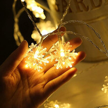 Guirlande lumineuse flocons de neige de 6 m, étanche, à piles, pour décoration intérieure et extérieure, lumière blanc chaud, pour une ambiance