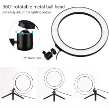RGB Color Options Ring Light 10 Inch, Portable Design Dimmable LED Ring Light with 360 Rotation and USB Powered, Adjustable Brightness for Live