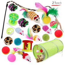 Set completo di giocattoli per gattini, con piuma interattiva per ore di divertimento e vari accessori per tenere il tuo amico felino attivo e felice.