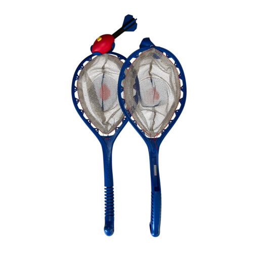 Funslinger kit. Includes 2 launching racket catch nets and 1 Whissile, whistling rubber projectile. 1