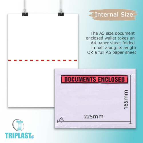 Triplast 100 x A5 Printed Document Enclosed Wallet (225 x 165 mm) | 1