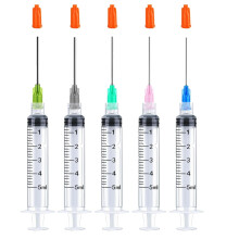 5Pack 5ml Ink Filling Syringe Luer Lock Plastic Syringes with Cap with Plastic 1.5'' 14Ga 16Ga 18Ga 20Ga 22Ga Blunt Needle Tip for Liquid Glue Oil In