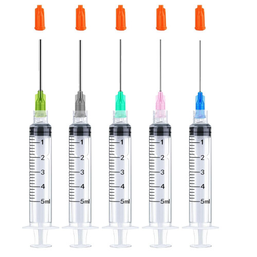 5Pack 5ml Ink Filling Syringe Luer Lock Plastic Syringes with Cap