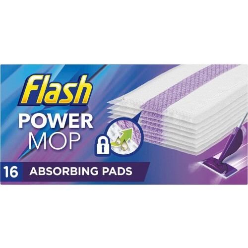 Flash Power Mop Refills with 16 Pads Floor Cleaning Absorbing Lock Home Surface Pad Multi-Surface