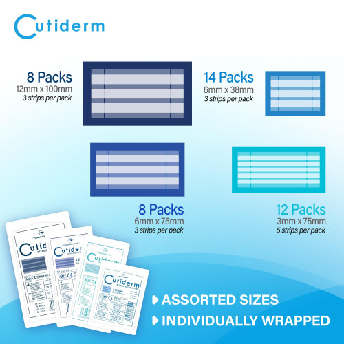 Cutiderm Sterile Skin Wound Closure Suture Strips, 4 Sizes - 150 | qua 1