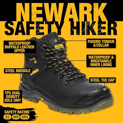 DeWalt DEWALT Newark Waterproof Safety Boots, Black Size 6 | durable | qualit 1