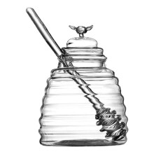 Glass Honey Jar with Wooden Dipper, Clear Airtight Container for Syrup, Sauces and Salad Dressing