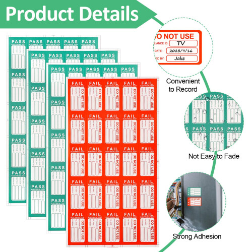 Pat Testing Stickers, 250 PCS Pass & 25 PCS Fail Pat Testing Labels, 2
