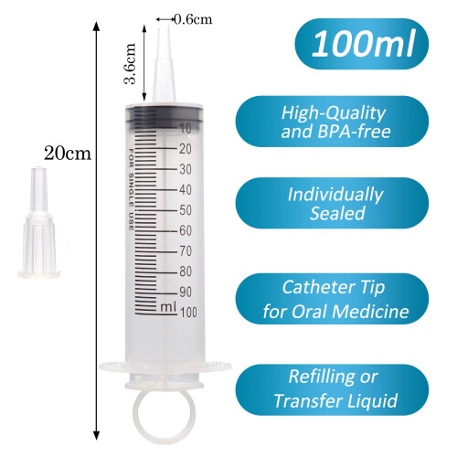 100ml Large Syringe Plastic, Pet Feeding Syringe Sterile Package for 2