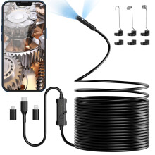 Ennovor 7.9mm Dual-Lens Endoscope Inspection Camera, 1920P HD Borescope Cameras, 8 Adjustable LED Lights, 32.8FT/10M Semi-Rigid Snake Endoscope, IP67
