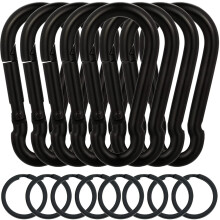 EGGMARCH 8 Pack Black Carabiner Clips with 8 Key Rings Heavy Duty Spring Snap Hook Zinc-Galvanized Steel Snap Clip Connector Link Hooks for Camping F