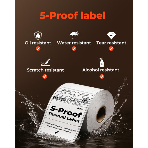 MUNBYN Five Resistant Thermal Labels 4x6, Durable Waterproof | quality 1