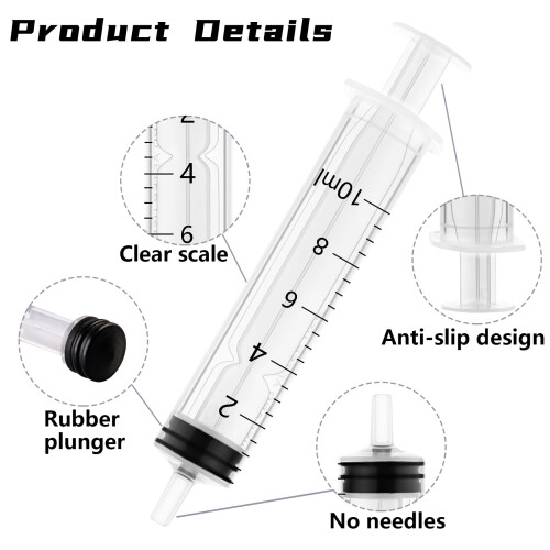 10 Pack 10ml Plastic Syringe without Needle, Sterile Syringe for | qua 1