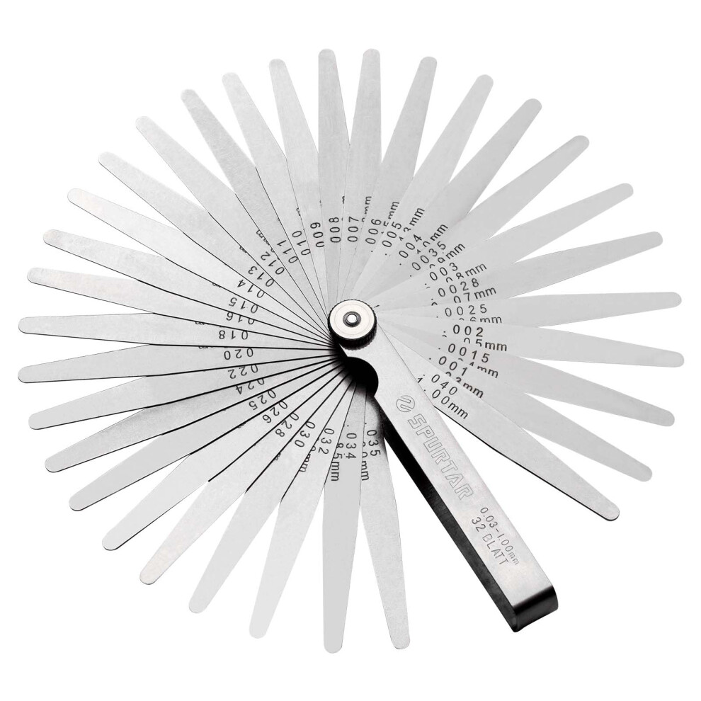 Spurtar Feeler Gauges 0.03-1.00Mm/0.001-0.04" 32 Blades Tapered | Qual 48056403